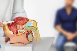 Imagem do aparelho reprodutor masculino apresentada por um médico