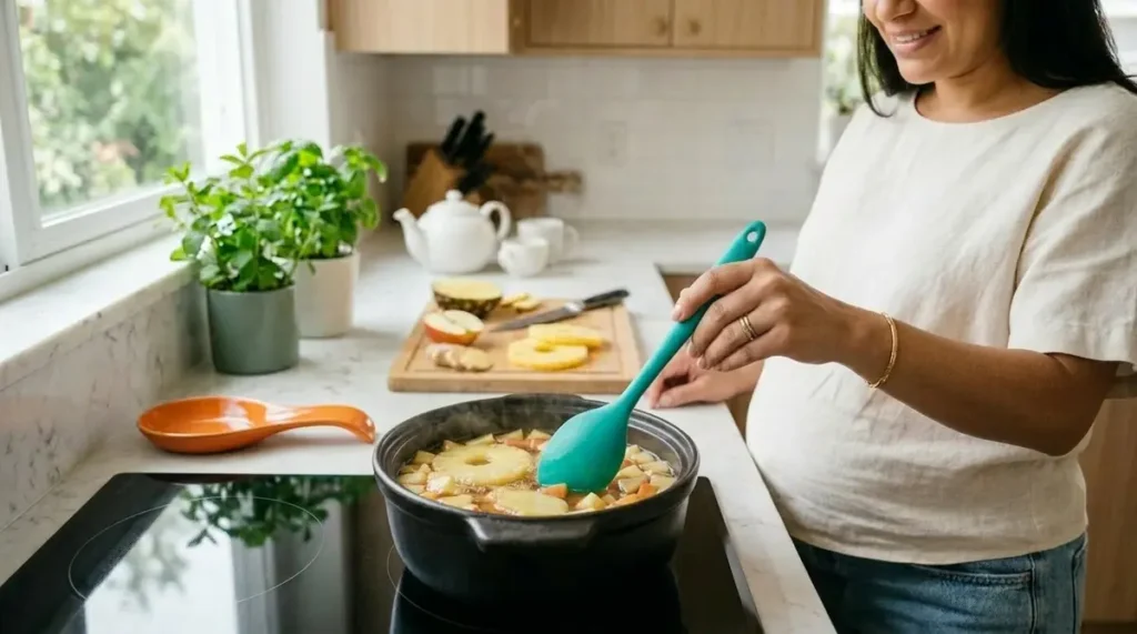 Receita de chá de frutas para gestantes: maçã, pêssego e limão em infusão