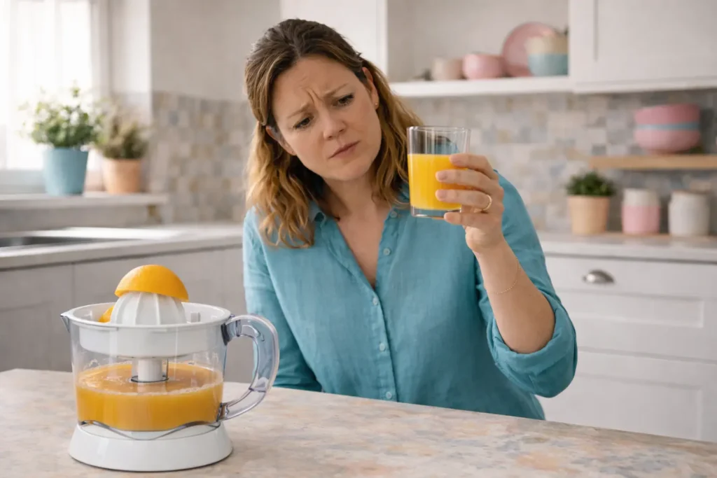 Mãe oferecendo laranja in natura ao bebê durante introdução alimentar